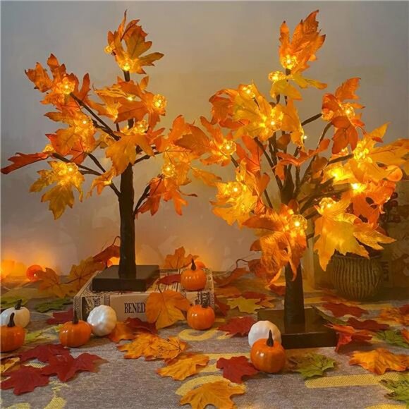Fall Maple Tree with 48 LEDs Battery Operated Light Up Artificial Pumpkins - Picture 4 of 8